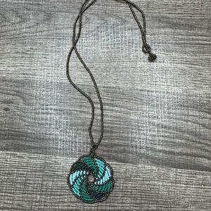 Handmade Elegant Turquoise and Silver Swirl Pendant Necklace